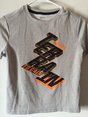 Old Navy Gray Tee with Black and Orange Graphic